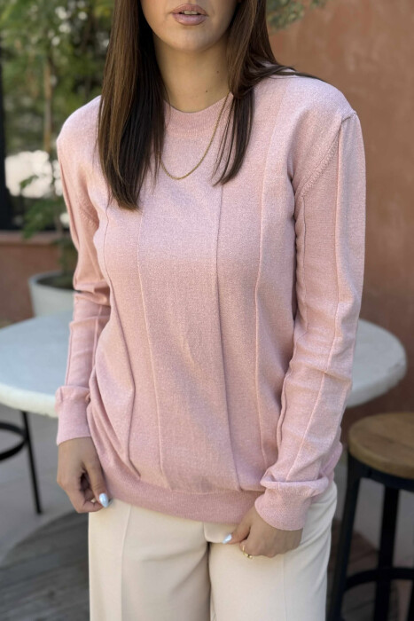 SIMPLE ROUND NECK WOMEN SWEATSHIRT POWDER/PUDER - 4