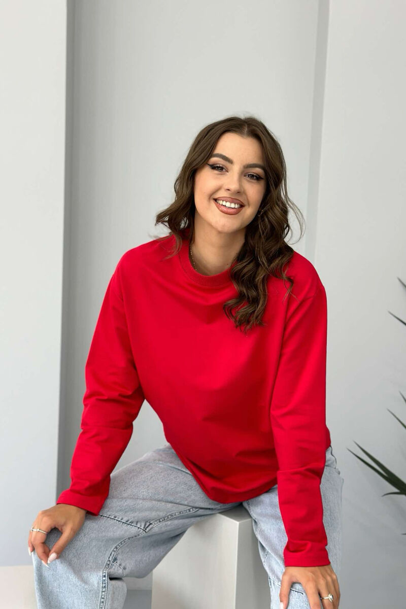 SIMPLE ROUND NECK WOMEN SWEATSHIRT RED/E KUQE - 2