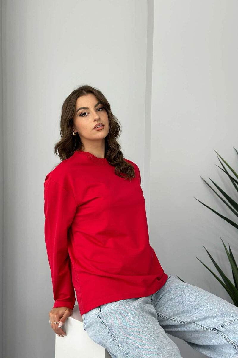 SIMPLE ROUND NECK WOMEN SWEATSHIRT RED/E KUQE - 5