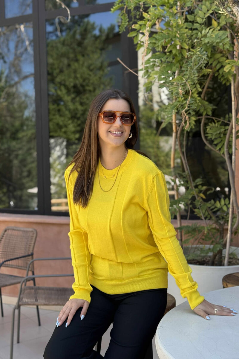 SIMPLE ROUND NECK WOMEN SWEATSHIRT YELLOW/E VERDHE - 4