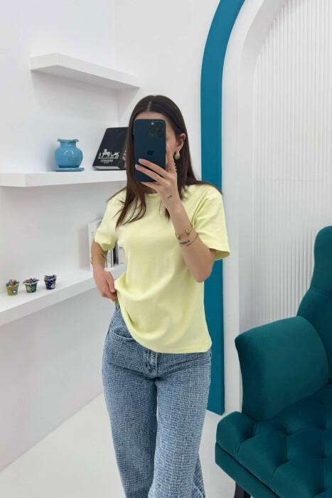SIMPLE ROUND NECK WOMEN T-SHIRT IN NEON COLOR - 3