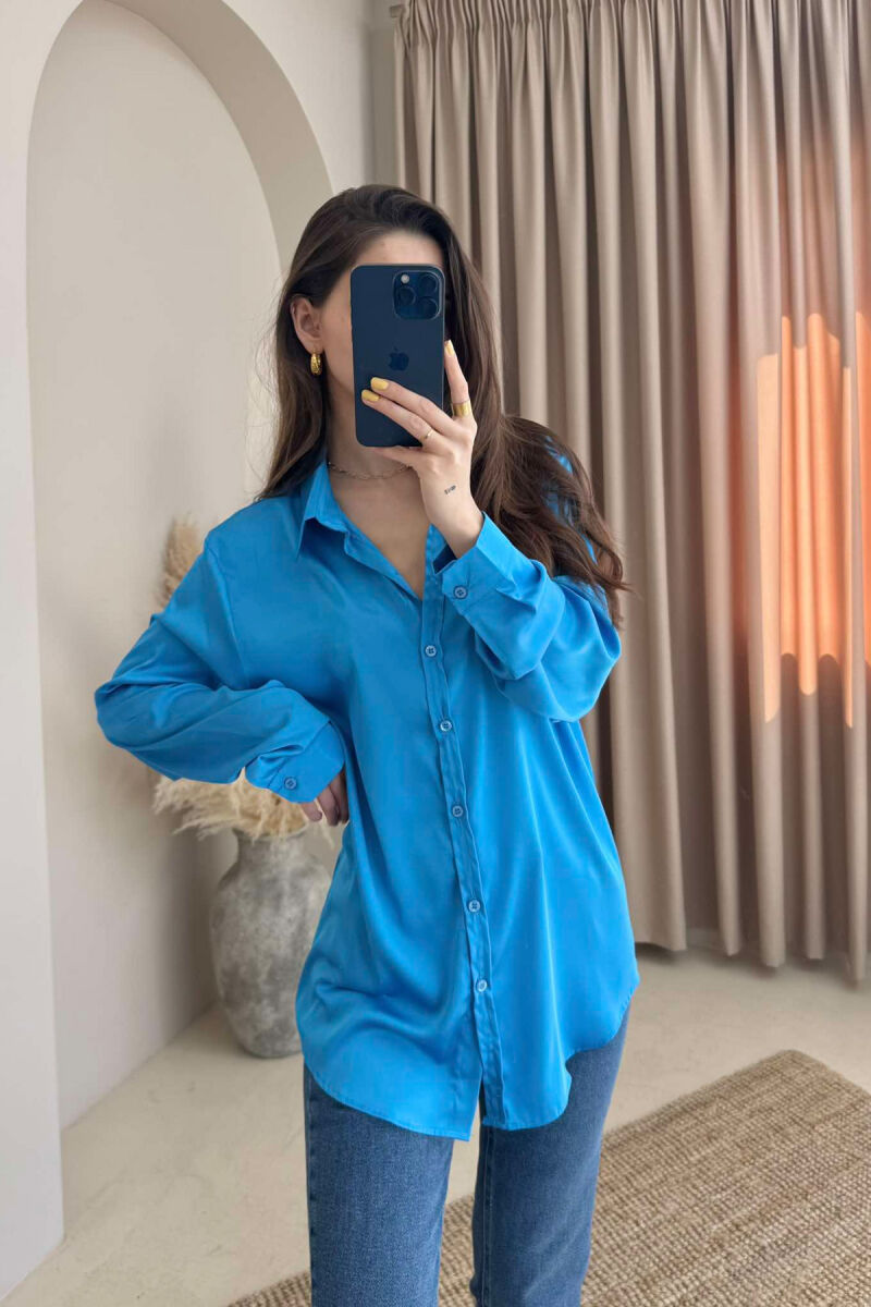 SIMPLE SATIN WOMEN SHIRT BLUE/BLU - 1