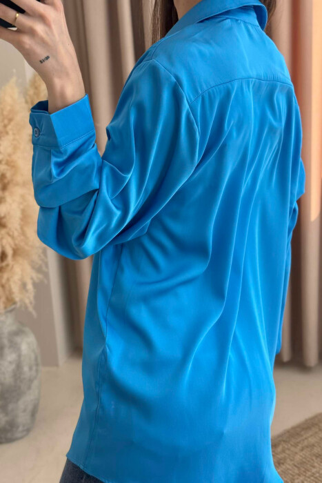 SIMPLE SATIN WOMEN SHIRT BLUE/BLU - 2