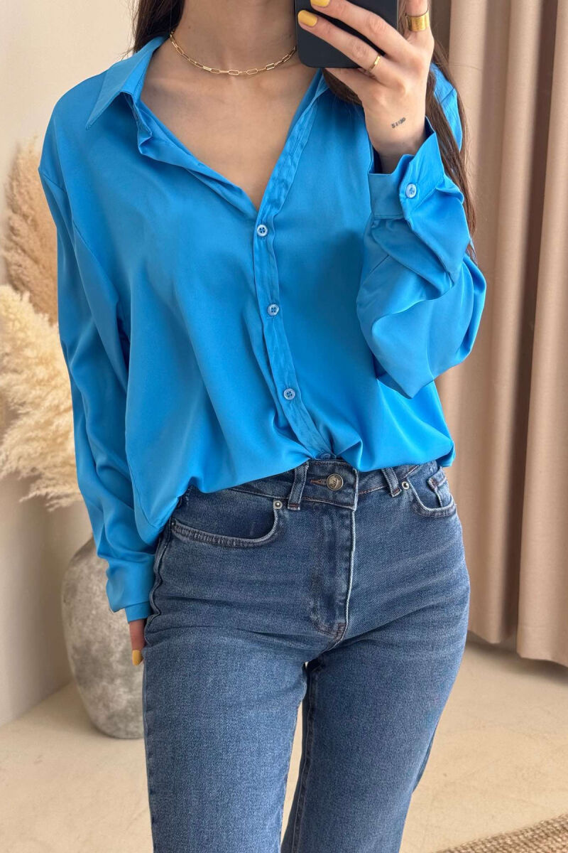 SIMPLE SATIN WOMEN SHIRT BLUE/BLU - 3