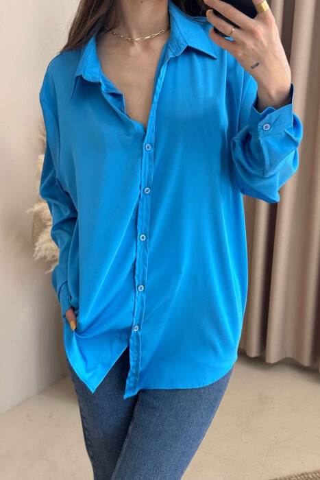 SIMPLE SATIN WOMEN SHIRT BLUE/BLU - 4