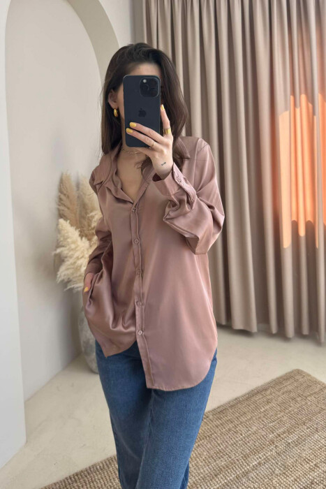 SIMPLE SATIN WOMEN SHIRT BROWN/KAFE 