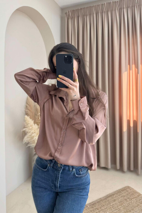 SIMPLE SATIN WOMEN SHIRT BROWN/KAFE - 2