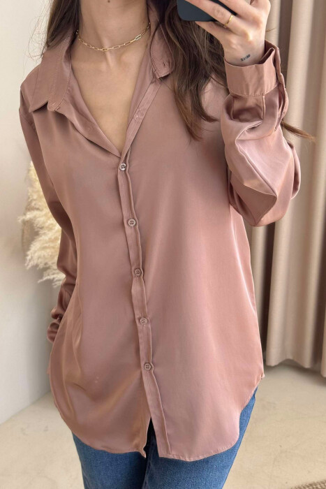 SIMPLE SATIN WOMEN SHIRT BROWN/KAFE - 3
