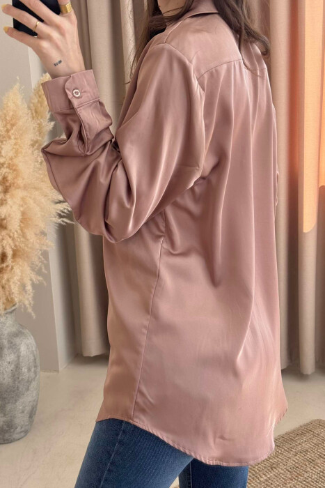 SIMPLE SATIN WOMEN SHIRT BROWN/KAFE - 4