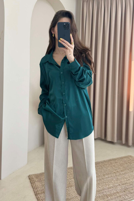 SIMPLE SATIN WOMEN SHIRT DARK GREEN/JEE 