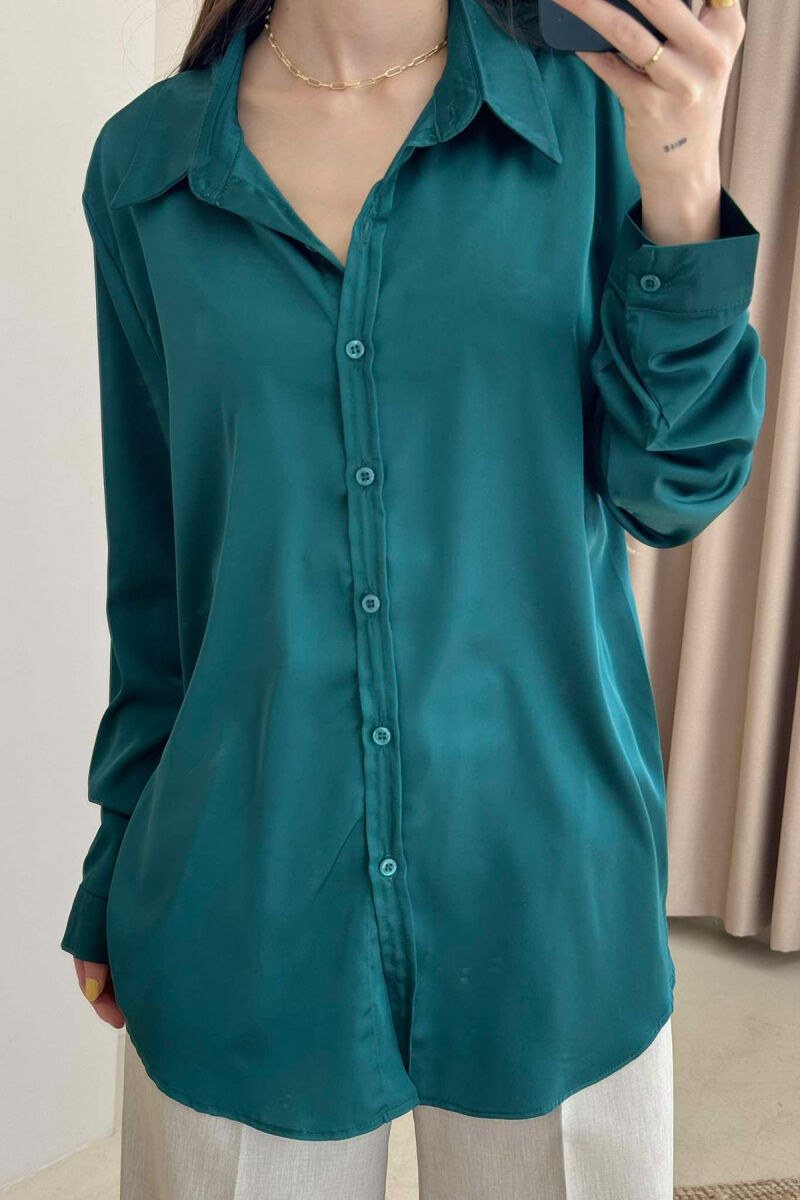 SIMPLE SATIN WOMEN SHIRT DARK GREEN/JEE - 2