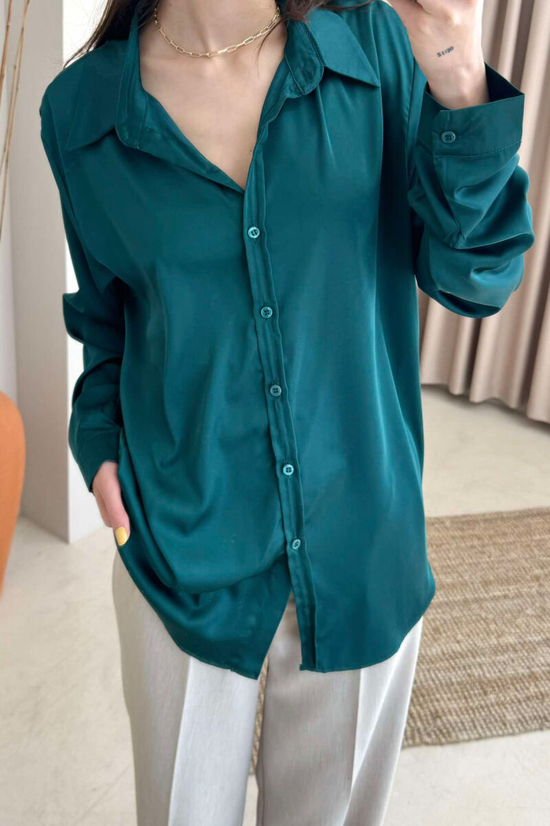 SIMPLE SATIN WOMEN SHIRT DARK GREEN/JEE - 3