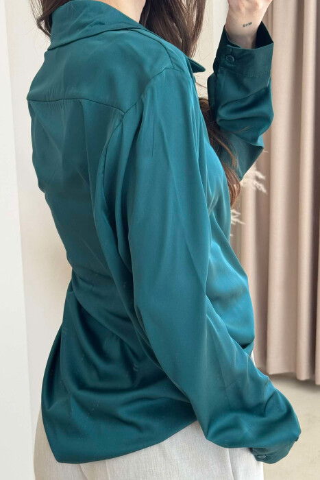 SIMPLE SATIN WOMEN SHIRT DARK GREEN/JEE - 4