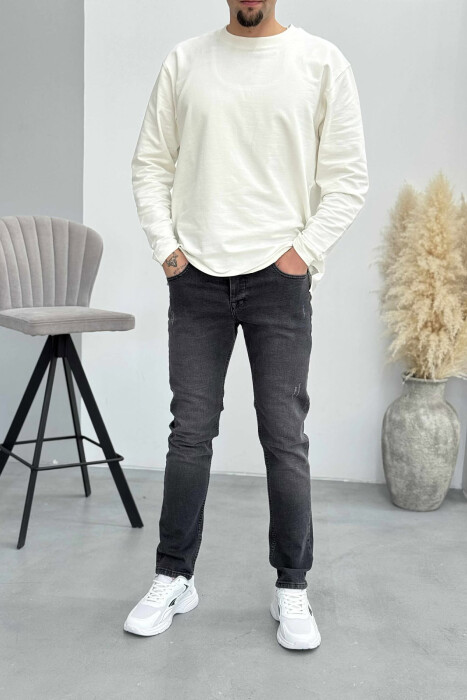 SIMPLE SCRATCHES MEN JEANS DARK GREY/GEE - KLAUDIO FASHION