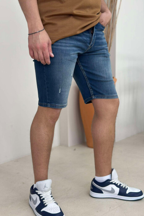 XHINSE TË SHKURTRA ME GËRVISHTJE PËR MESHKUJ NË NGJYRËN BLU - KLAUDIO FASHION