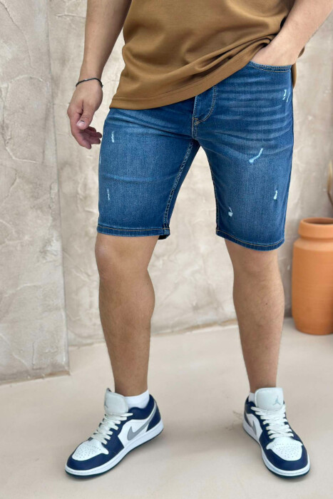 SIMPLE SCRATCHES MEN SHORT PANTS DARK BLUE/BEE - KLAUDIO FASHION