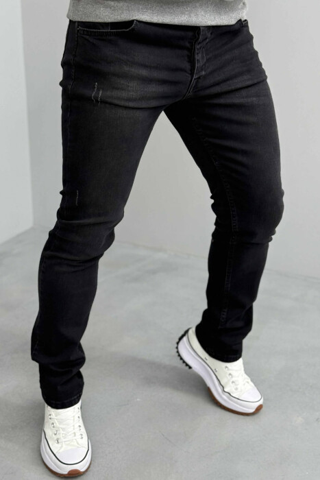 SIMPLE SCRATCHES ONE COLOR MEN JEANS BLACK/ E ZEZE - 3