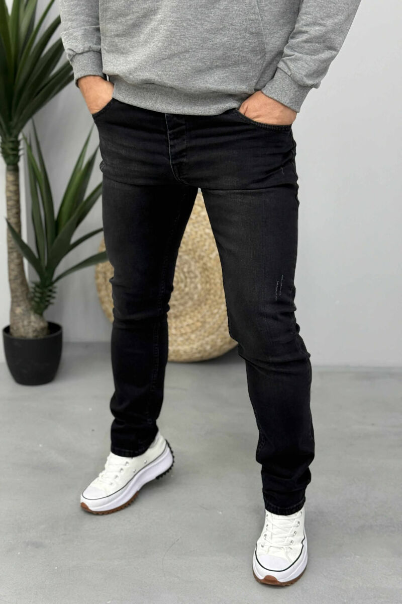 SIMPLE SCRATCHES ONE COLOR MEN JEANS BLACK/ E ZEZE - 2
