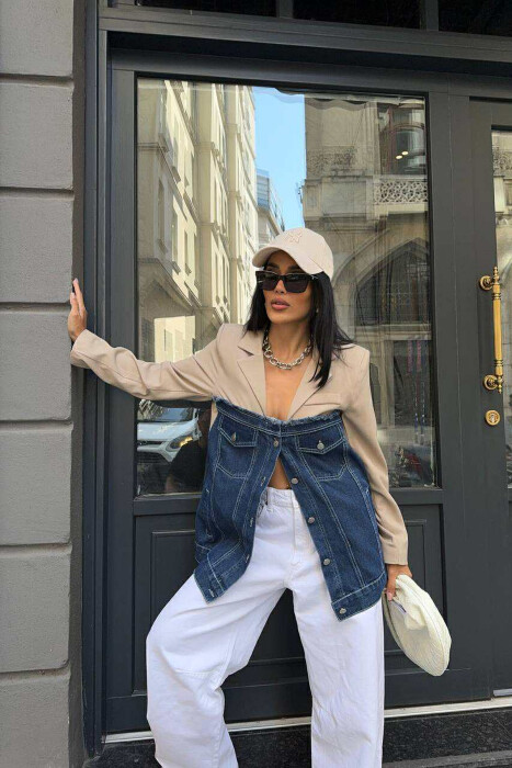 SIMPLE SEMI DENIM DESIGN WOMEN JACKET BEIGE/BEZHE - 1