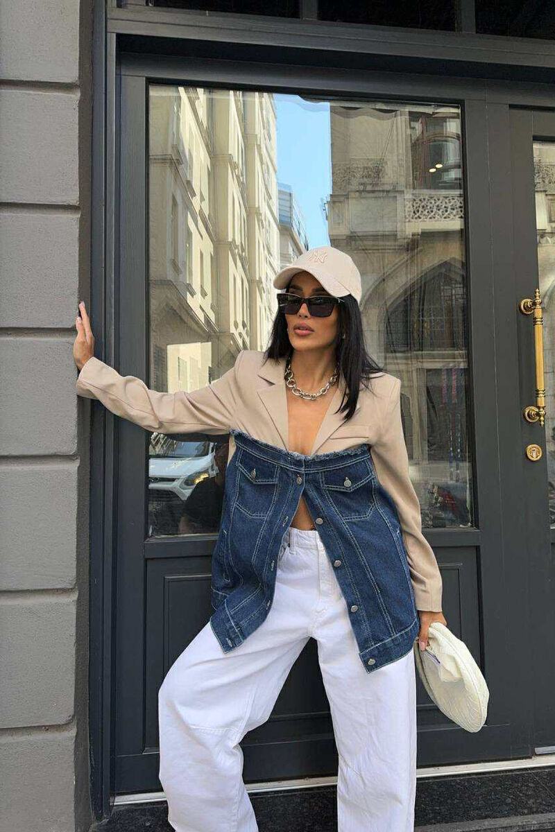 SIMPLE SEMI DENIM DESIGN WOMEN JACKET BEIGE/BEZHE - 1