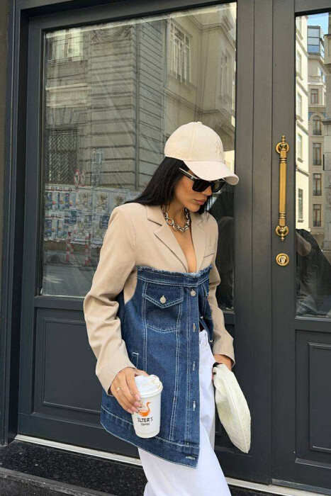 SIMPLE SEMI DENIM DESIGN WOMEN JACKET BEIGE/BEZHE - 2