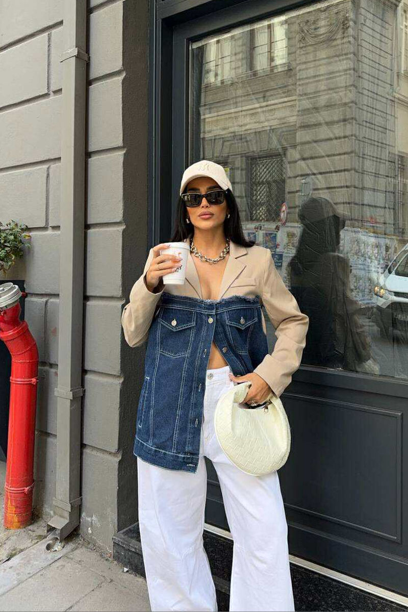 SIMPLE SEMI DENIM DESIGN WOMEN JACKET BEIGE/BEZHE - 3