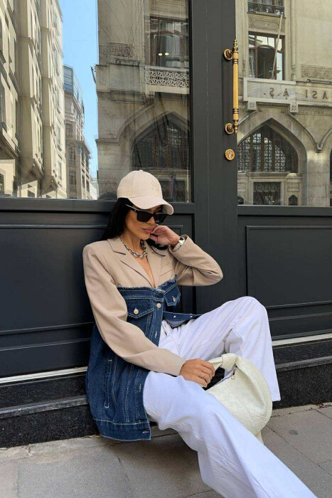 SIMPLE SEMI DENIM DESIGN WOMEN JACKET BEIGE/BEZHE - 4