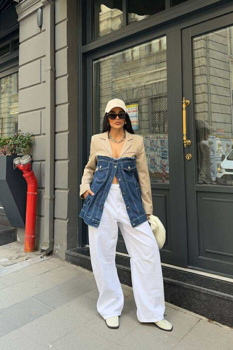 SIMPLE SEMI DENIM DESIGN WOMEN JACKET BEIGE/BEZHE - 5