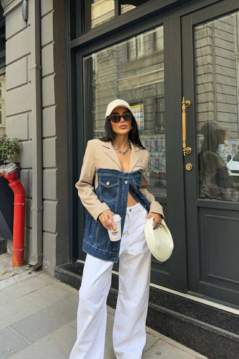 SIMPLE SEMI DENIM DESIGN WOMEN JACKET BEIGE/BEZHE - 6