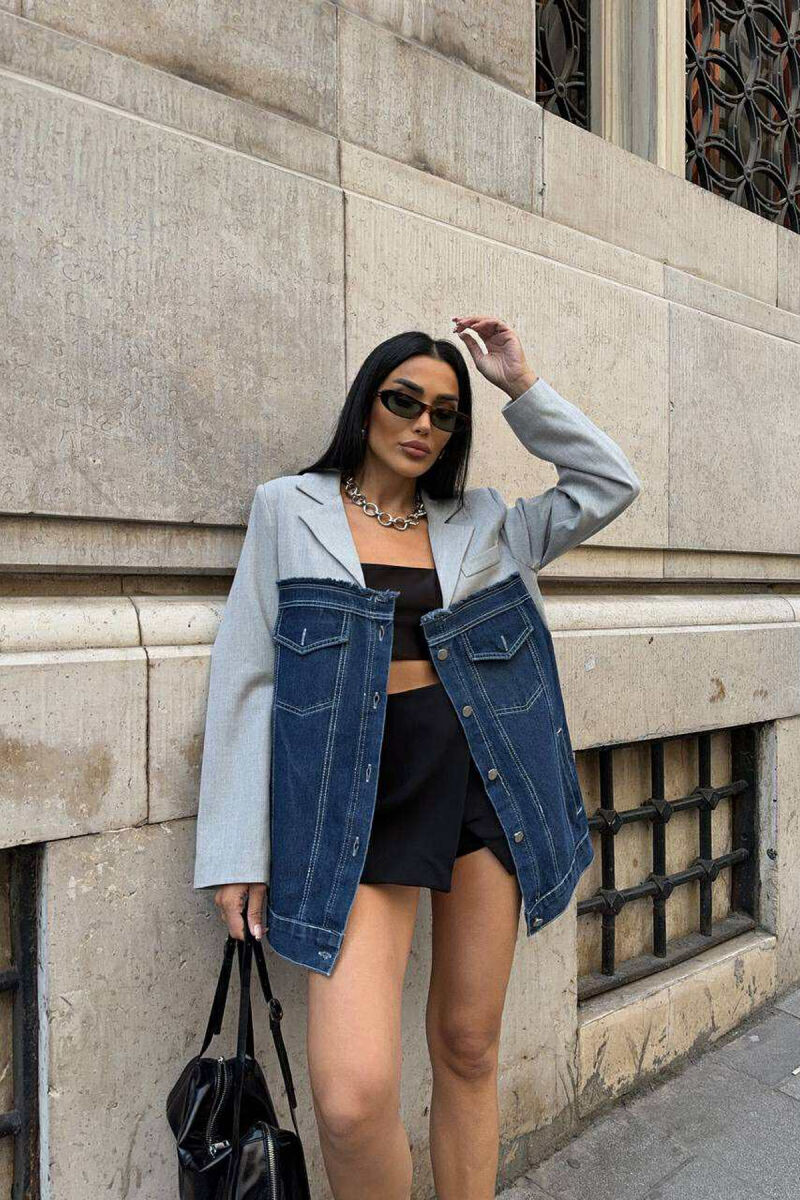 SIMPLE SEMI DENIM DESIGN WOMEN JACKET GREY/GRI - 1