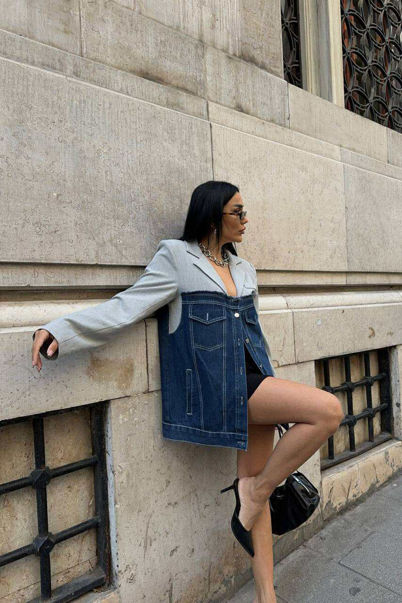 SIMPLE SEMI DENIM DESIGN WOMEN JACKET GREY/GRI - 2