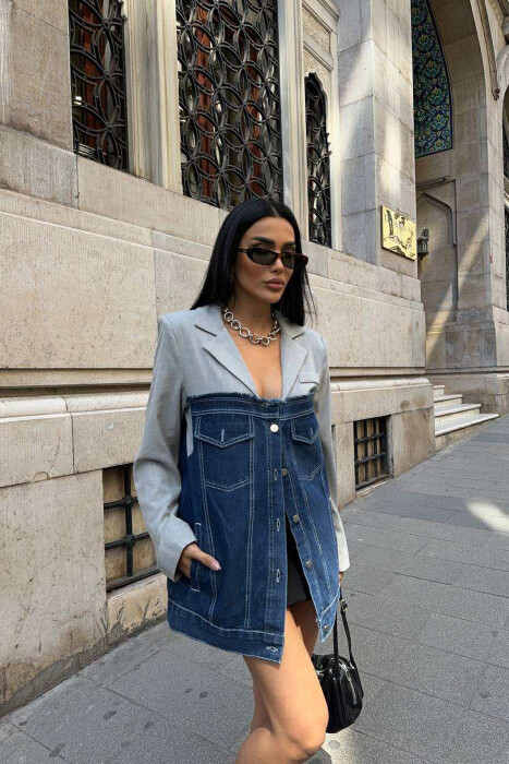 SIMPLE SEMI DENIM DESIGN WOMEN JACKET GREY/GRI - 3