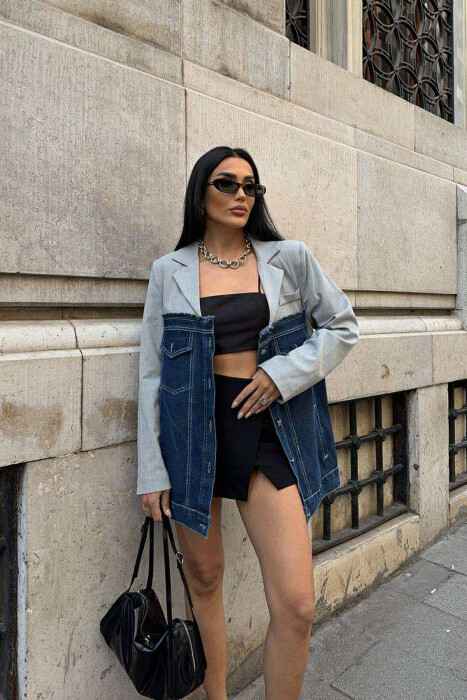 SIMPLE SEMI DENIM DESIGN WOMEN JACKET GREY/GRI - 6