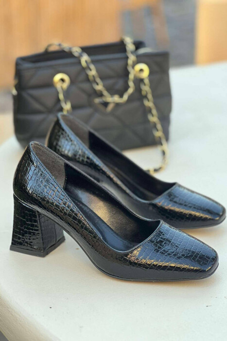 SIMPLE SHINNY WOMAN HEELS BLACK/ E ZEZE - KLAUDIO FASHION