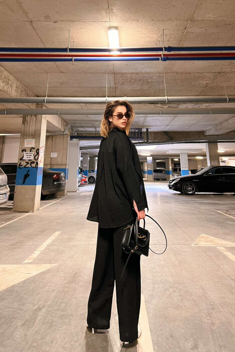  SIMPLE SHIRT+TROUSERS WOMEN SET IN BLACK COLOR - 3