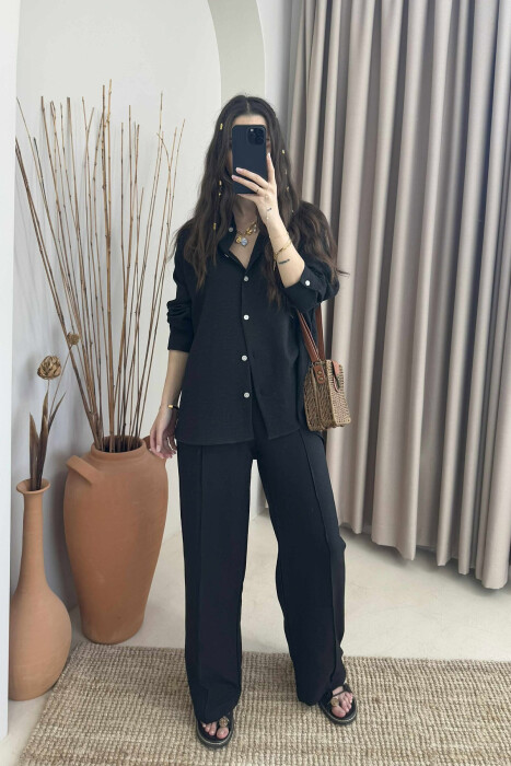  SIMPLE SHIRT+TROUSERS WOMEN SET IN BLACK COLOR 