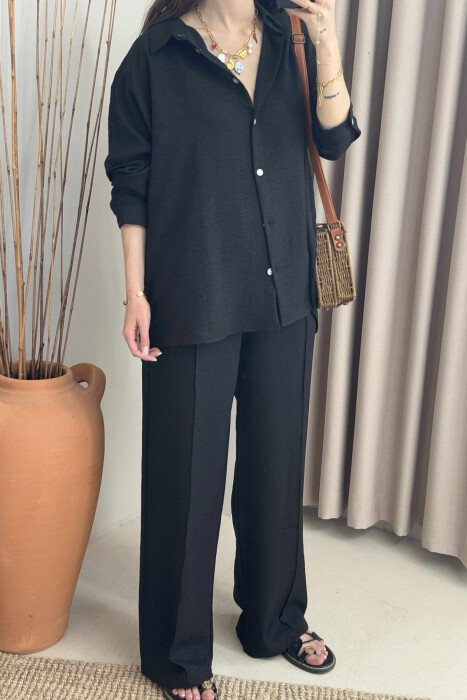  SIMPLE SHIRT+TROUSERS WOMEN SET IN BLACK COLOR - 3