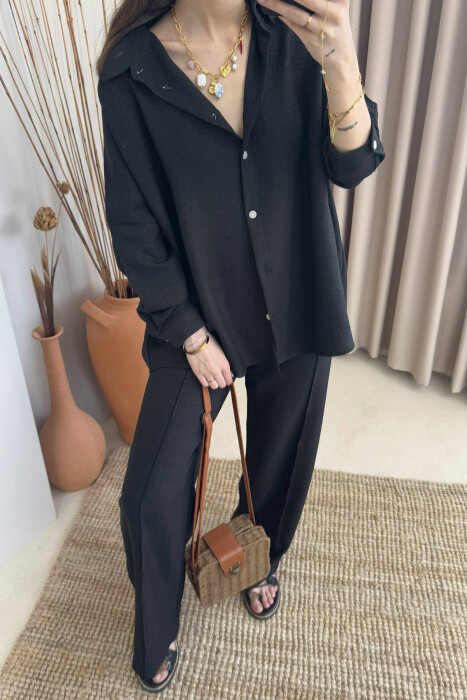  SIMPLE SHIRT+TROUSERS WOMEN SET IN BLACK COLOR - 7