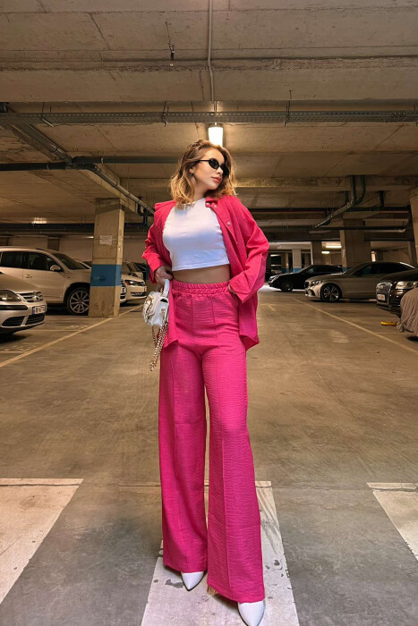  SIMPLE SHIRT+TROUSERS WOMEN SET IN FUCHSIA COLOR 