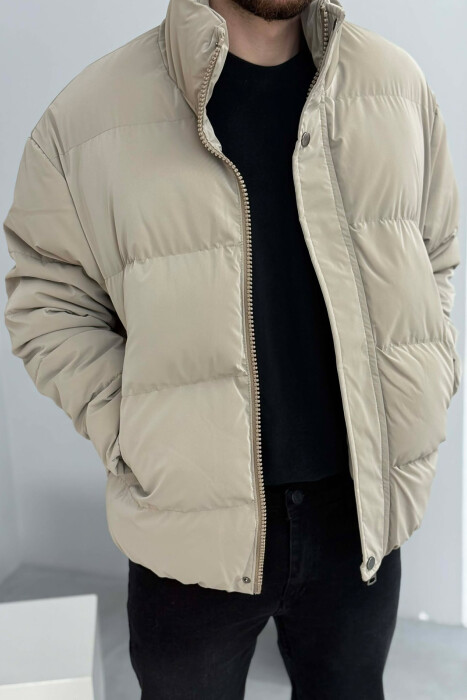 SIMPLE SHORT MEN PUFFER JACKET BEIGE/BEZHE - 1