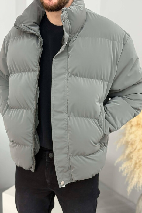 SIMPLE SHORT MEN PUFFER JACKET DARK GREY/GEE - KLAUDIO FASHION