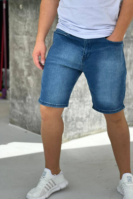 SIMPLE SHORT MEN JEANS BLUE/BLU - KLAUDIO FASHION