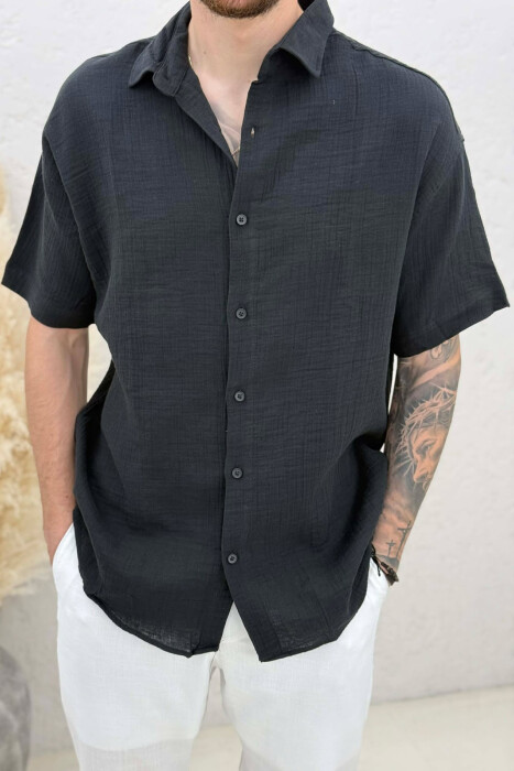 SIMPLE SHORT SLEEVE MEN SHIRT BLACK/ E ZEZE - 2