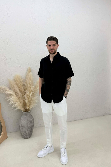 SIMPLE SHORT SLEEVE MEN SHIRT BLACK/ E ZEZE - 3