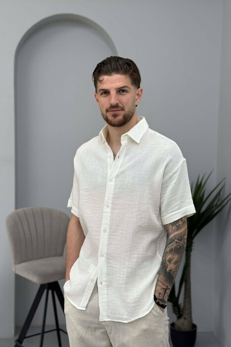 SIMPLE SHORT SLEEVE MEN SHIRT WHITE-E BARDHE 