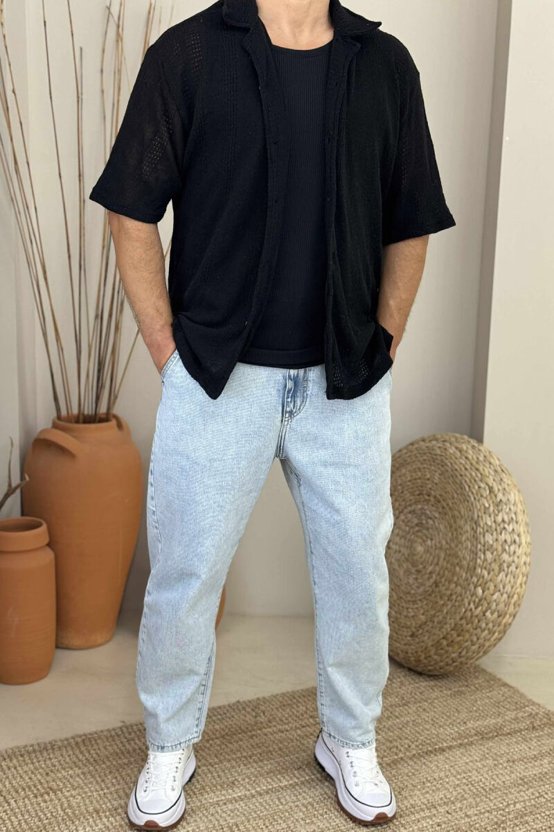 SIMPLE SHORT SLEEVES MEN SHIRT BLACK/ E ZEZE - 1