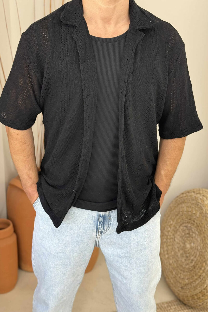 SIMPLE SHORT SLEEVES MEN SHIRT BLACK/ E ZEZE - 2