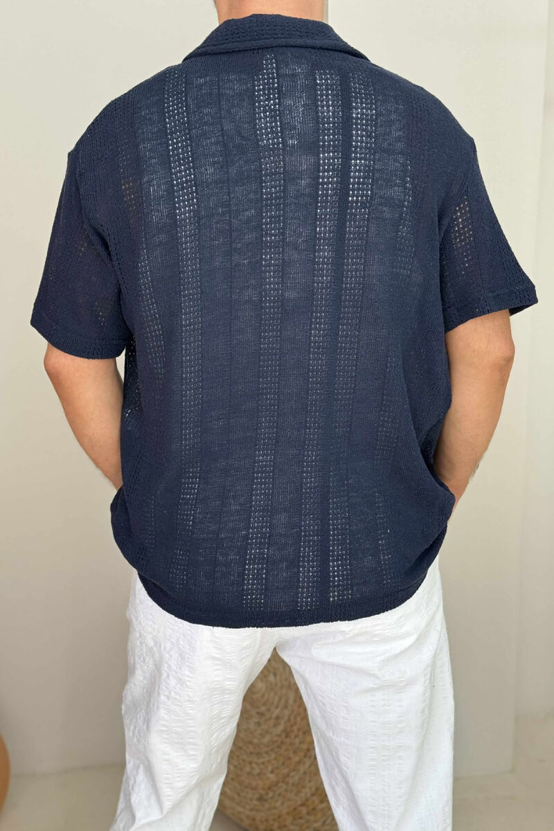 SIMPLE SHORT SLEEVES MEN SHIRT DARK BLUE/BEE - 2