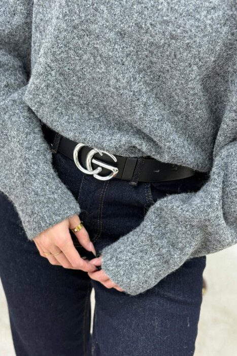 SIMPLE SILVER BUCKET WOMEN BELT BLACK/ E ZEZE - 1