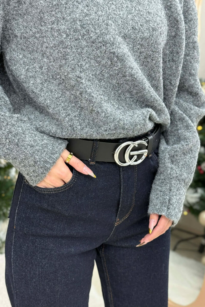 SIMPLE SILVER BUCKET WOMEN BELT BLACK/ E ZEZE - 2